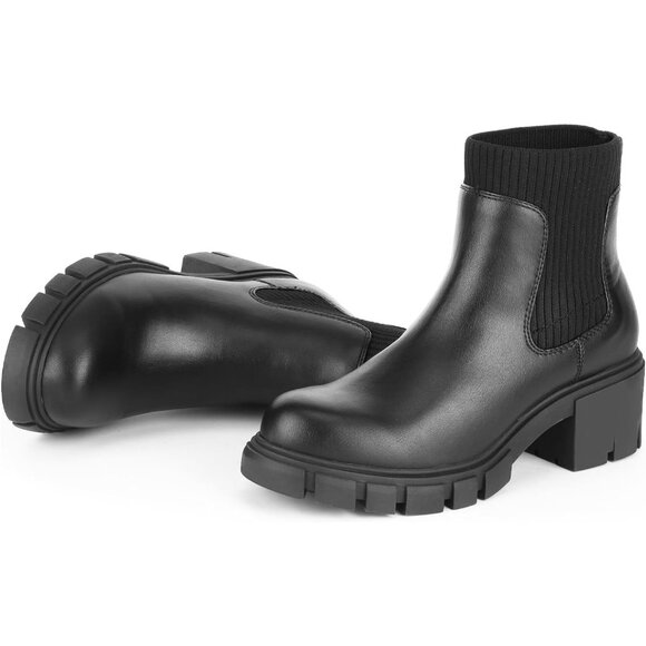 Women's Ankle Boots Comfy Chelsea Mid Heel Elastic Chunky Heel - Picture 1 of 6
